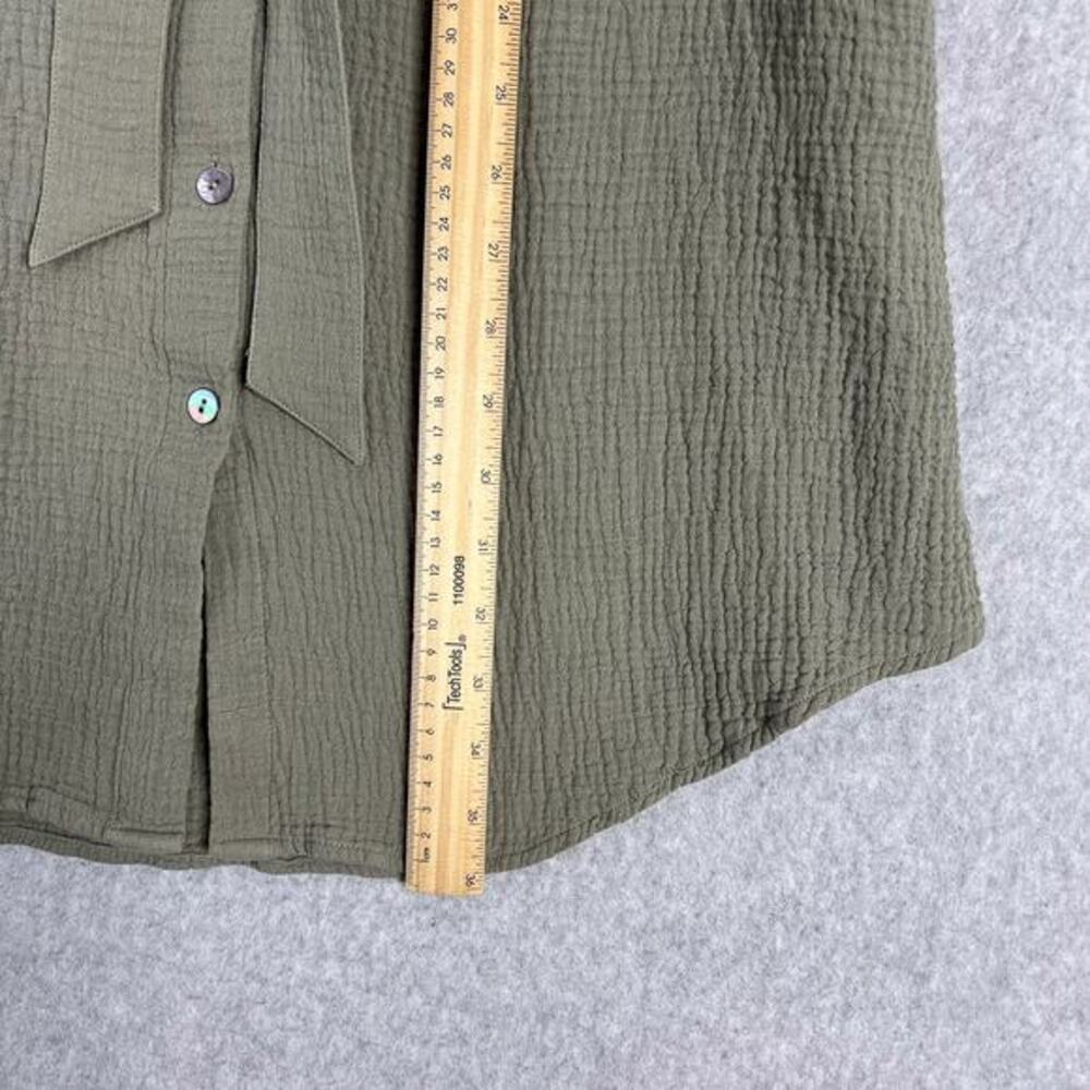 Soft Surroundings Sage Green Cotton Gauze Belted Button Up Dress Pockets Size XS - Picture 8 of 10